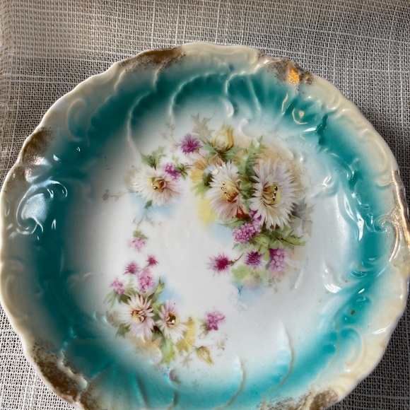 Antique Bavaria Style Floral Plates Aqua Gold Rim Set of 2 Victorian Porcelain - Picture 4 of 9